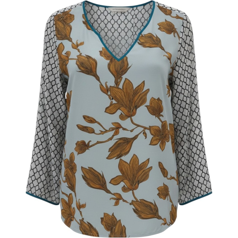 Soft Surroundings Womens Floral Boho Geometric V-Neck Tunic Top Blue Small